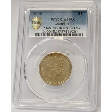 AUSTRALIA 2000 . ONE 1 DOLLAR COIN . ERROR . MULE . STRUCK ON TEN 10 CENTS